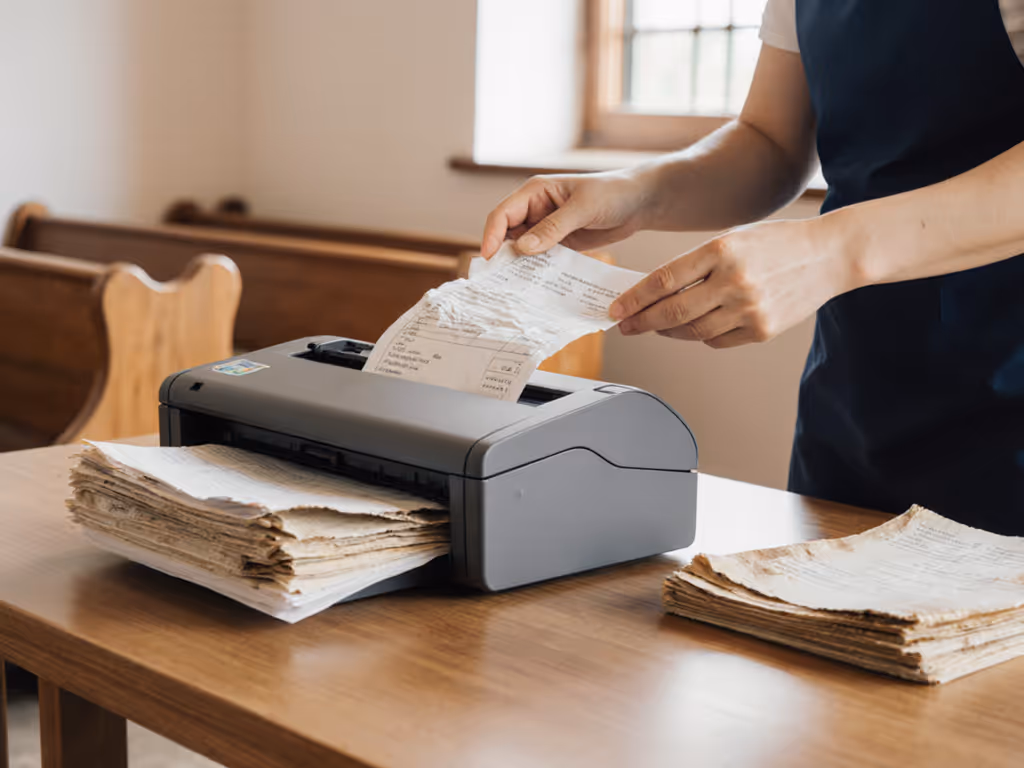 church_volunteer_scanning_creased_receipts